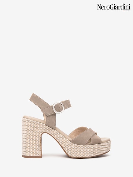 NeroGiardini Olive Green Suede Block Heel Platform Sandals (AY0512) | R$ 1,580