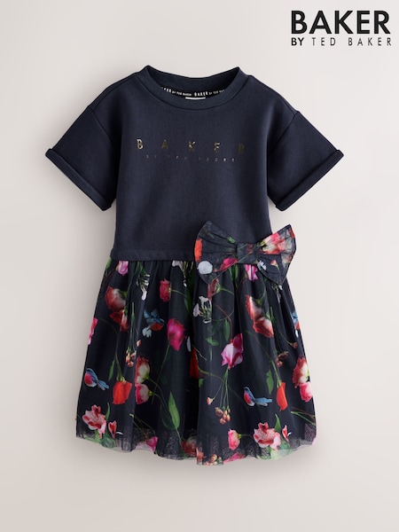 Baker by Ted Baker Navy Floral Print Mesh Mockable Dress (AY0518) | € 41 - € 47
