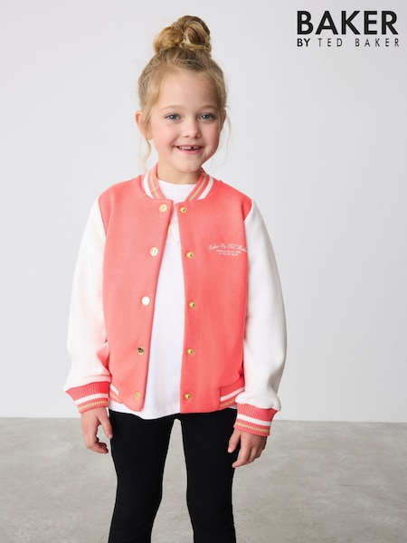 Baker by Ted Baker Coral Pink Varsity Back Print Bomber Jacket (AY0527) | €44 - €51