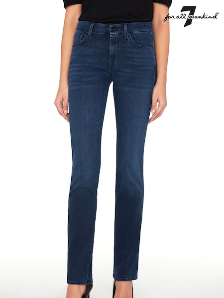 7 For All Mankind Dark Blue Mid Rise Kimmie Bair Straight Fit Jeans (AY0610) | €252