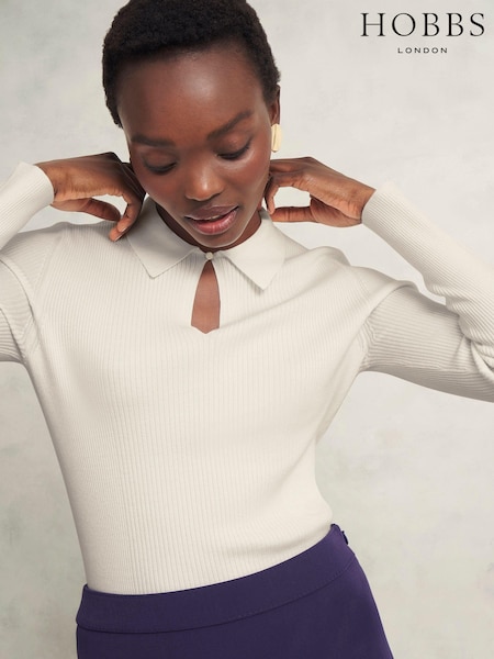 Hobbs Sierra Knitted Cream Polo Shirt (AY0742) | ‏397‏₪