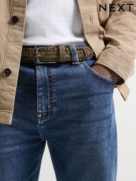 Khaki Brown Woven Leather Belt (AY0746) | €34