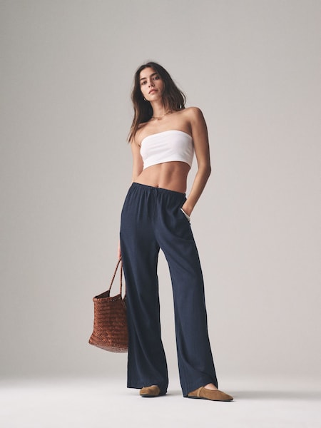 The Set Navy/White/Pink Stripe Pull On Wide Leg Trousers 3 Pack With Linen (AY0752) | €51
