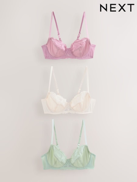 Cream/Pink/Green 3 Pack Floral Print Non Pad Full Cup Bra (AY0790) | R$ 315