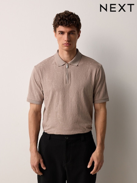 Neutral Floral Pattern Quarter Zip Polo Shirt (AY0838) | R$ 285