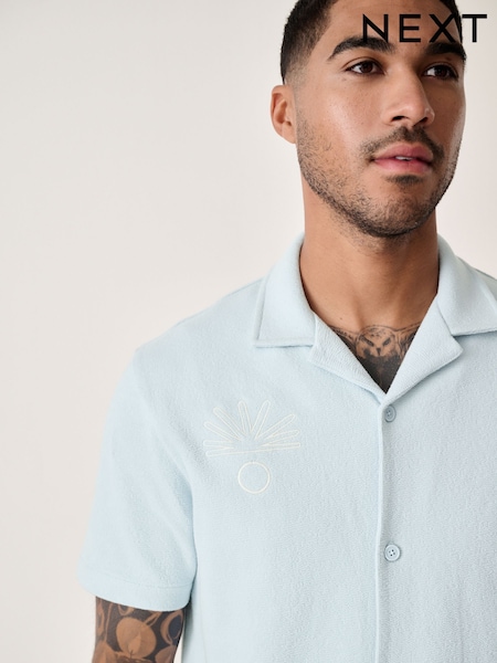 Blue Embroidery Graphic Print Jersey Shirt (AY0839) | AED122