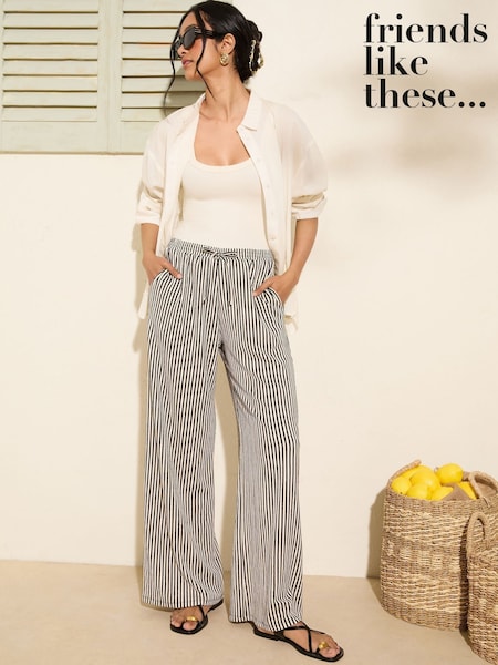 Friends Like These Cream Stripe Crinkle Jersey Wide Leg Trousers (AY0846) | kr485