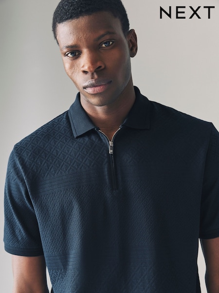 Navy Regular Fit Smart Quarter Zip Polo Shirt (AY0860) | 158 QAR