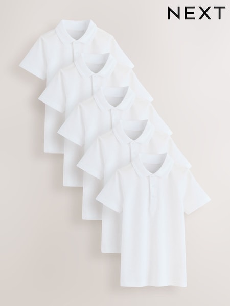 White Slim Fit Cotton School Short Sleeve Shirts 5 Pack (3-16yrs) (AY1306) | €23 - €41