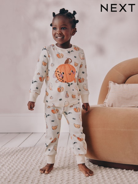 Ecru White Pumpkin Print Halloween Snuggle Pyjamas (9mths-12yrs) (AY1308) | €16.50 - €21.50