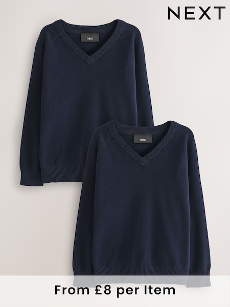 Navy 2 Pack Knitted V-Neck Jumpers (3-16yrs) (AY1311) | 576 UAH - 1,070 UAH