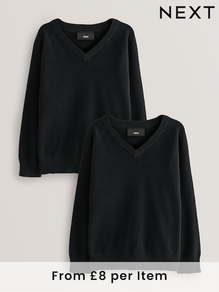 Black 2 Pack Knitted V-Neck Jumper (3-16yrs) (AY1312) | AED71 - AED132