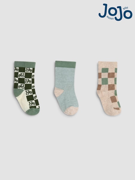 JoJo Maman Bébé Green 3-Pack Tractor Socks (AY1355) | BGN 31