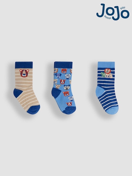 JoJo Maman Bébé Blue 3-Pack Printed Socks (AY1376) | €12.50