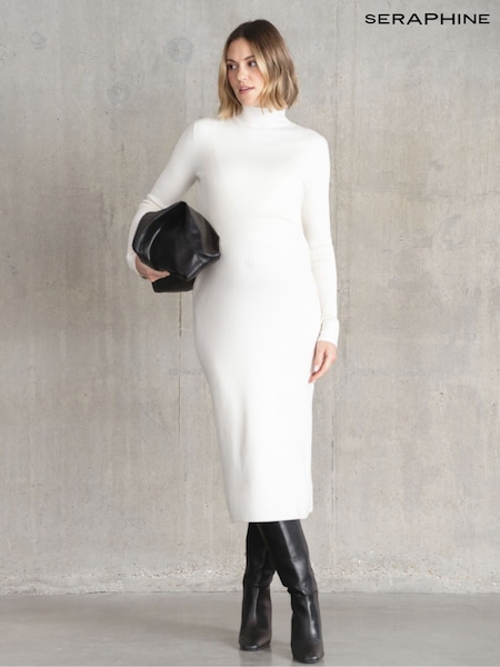 Seraphine Maternity Cream Rib Knit and Nursing Dress (AY1391) | €95
