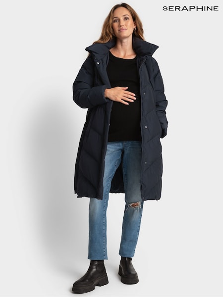 Seraphine Blue Mid-Length Chevron Maternity Puffer Coat (AY1395) | ₪1,101