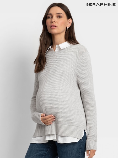 Seraphine Grey Maternity Knit Jumper with Woven Shirt (AY1398) | €100