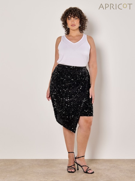 Apricot Black Velvet Sequin Long Sleeves Dress (AY1471) | €21.50