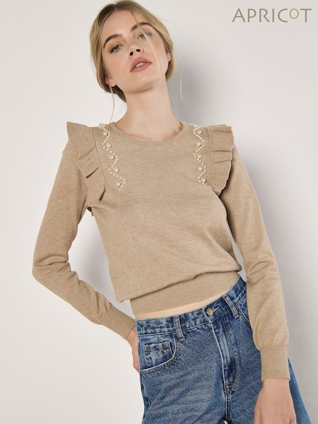Apricot Natural Ruffle & Pearl Shoulder Jumper (AY1476) | €44