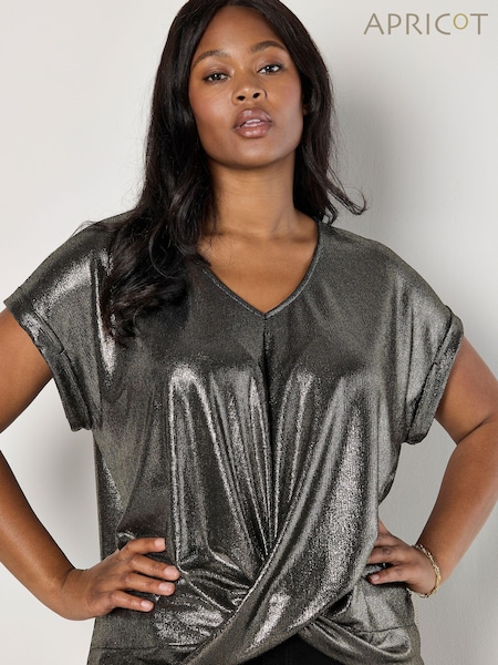 Apricot Grey Foil Shimmer Twist Front Top (AY1479) | €24