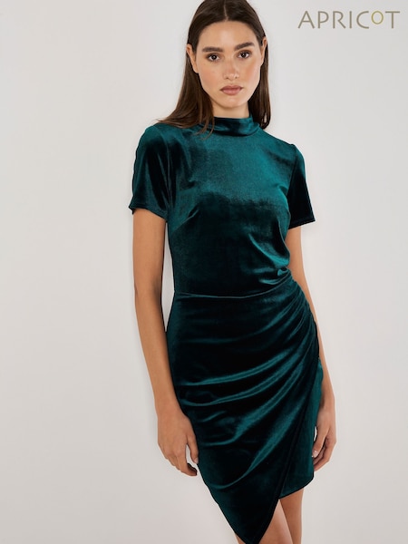 Apricot Green Velvet High Neck Ruched Mini Dress (AY1487) | €44