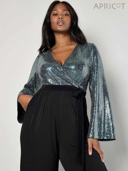 Apricot Black Mirror Sequin Contrast Jumpsuit (AY1495) | €69