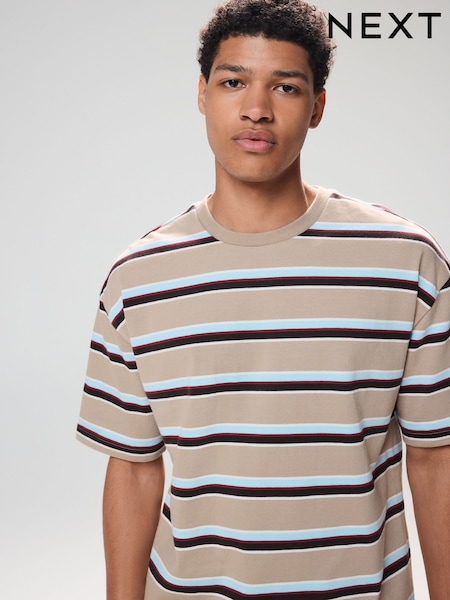Neutral Relaxed Fit Stripe Heavyweight 100% Cotton T-Shirt (AY1508) | R$ 190