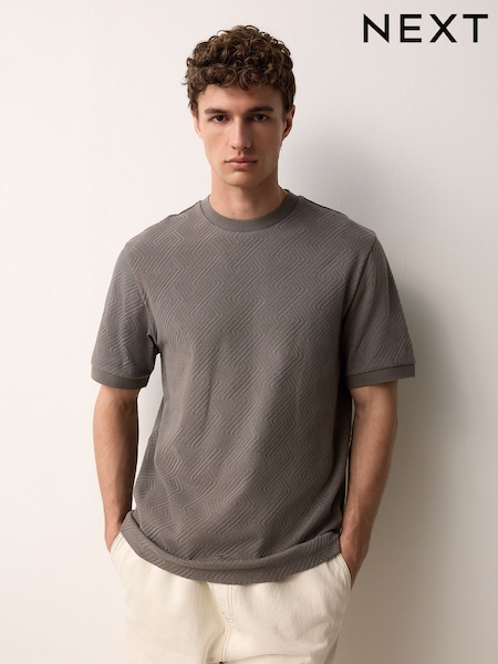 Neutral Mushroom Slim Fit Smart Textured T-Shirt (AY1571) | 109 QAR
