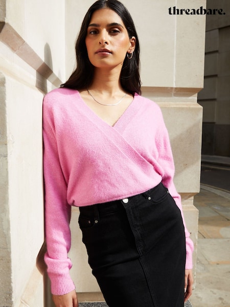 Threadbare Pink Wrap Front Knitted Jumper (AY1594) | AED86