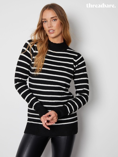 Threadbare Black Crew Neck Rib Jumper (AY1602) | AED83