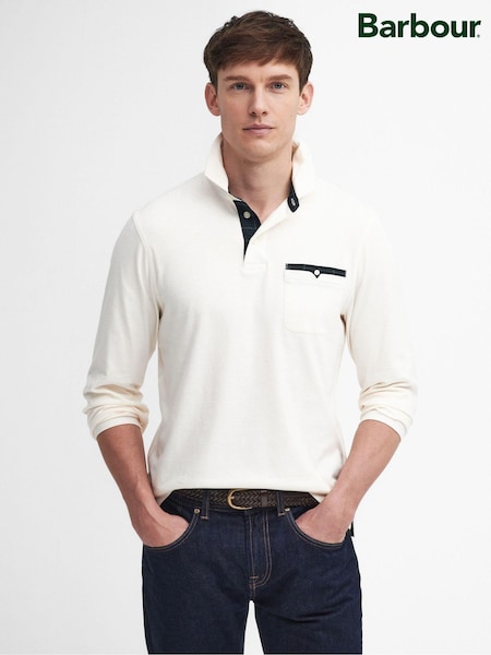 Barbour® White 100% Cotton Long Sleeve Corpatch Polo Shirt (AY1670) | 518 QAR
