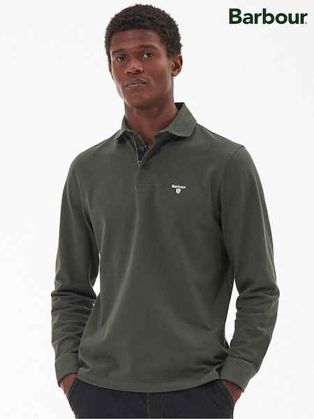 Barbour® Green Firbank Long Sleeves 100% Cotton Polo Shirt (AY1676) | €155