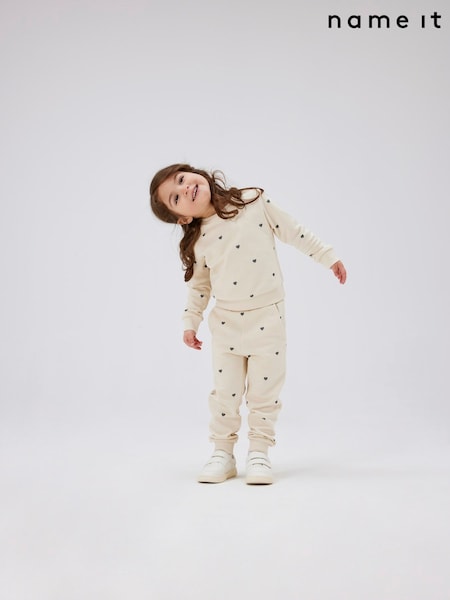 Name It Cream Heart Printed 100% Cotton Joggers (AY1737) | R$ 140