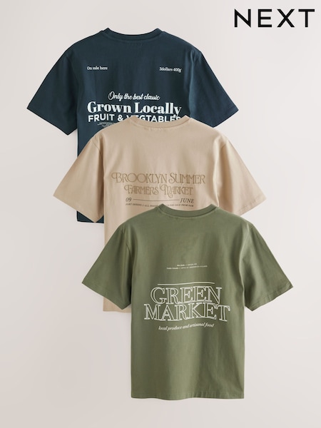 Blue/Green/Neutral Stone Regular Fit Graphic T-Shirts 3 Pack (AY1744) | €57