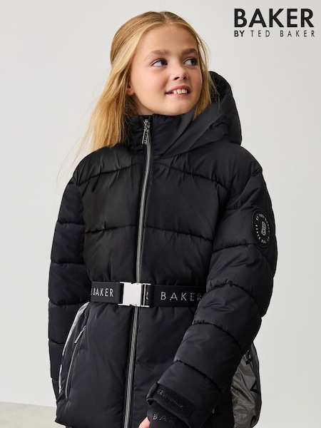 Baker by Ted Baker Shower Resistant Panel Belted Black Padded Coat (AY1755) | €86 - €93