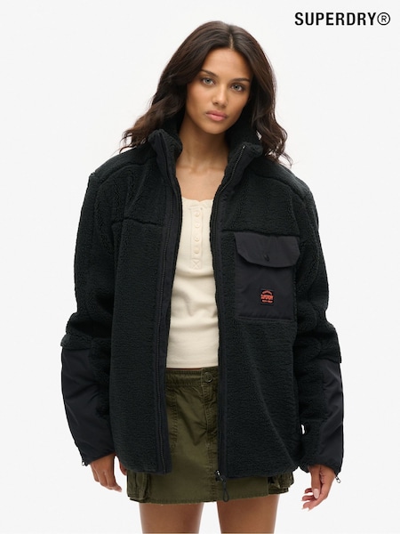Superdry Black Oversized Expedition Borg Hybrid Jacket (AY1813) | €130