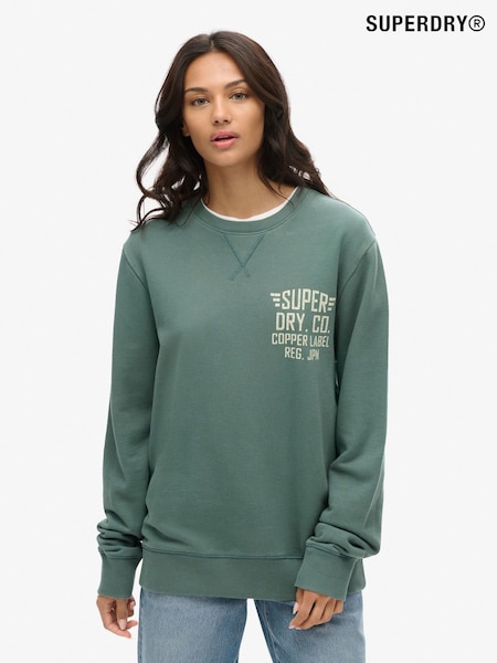 Superdry Green Oversized Copper Label 100% Cotton Graphic Crew Sweatshirt (AY1817) | €69