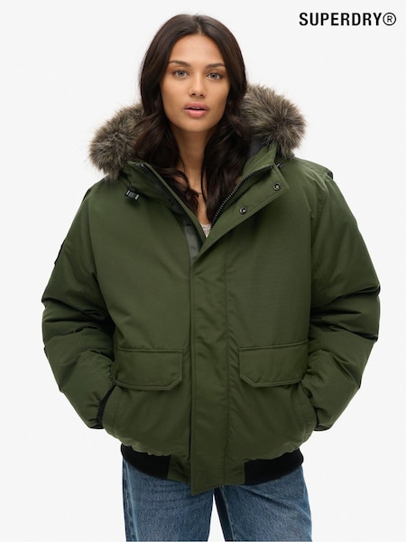 Superdry Green Oversized 100% Cotton Everest Faux Fur Bomber Jacket (AY1827) | €102