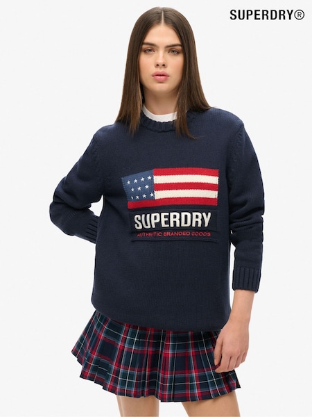 Superdry Blue Oversized Vintage Athletic Knit Jumper (AY1834) | 161 QAR
