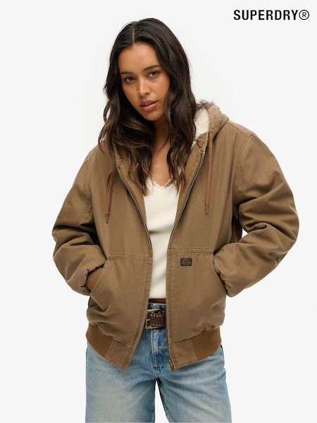 Superdry Brown Oversized Vintage Workwear Hooded Bomber Jacket (AY1851) | €152