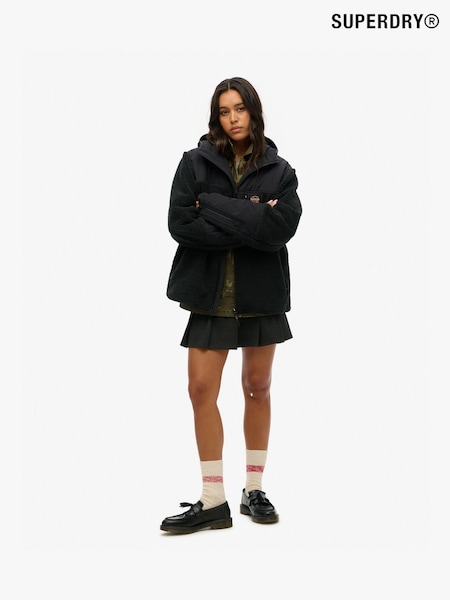 Superdry Black Oversized Hood Expedition Fleece Hybrid Jacket (AY1860) | 708 LEI
