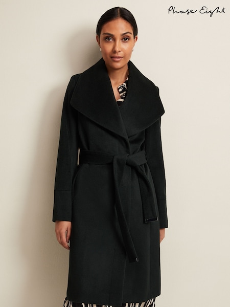 Phase Eight Black Petite Nicci Dark Black Wool Smart Coat (AY1888) | AED696