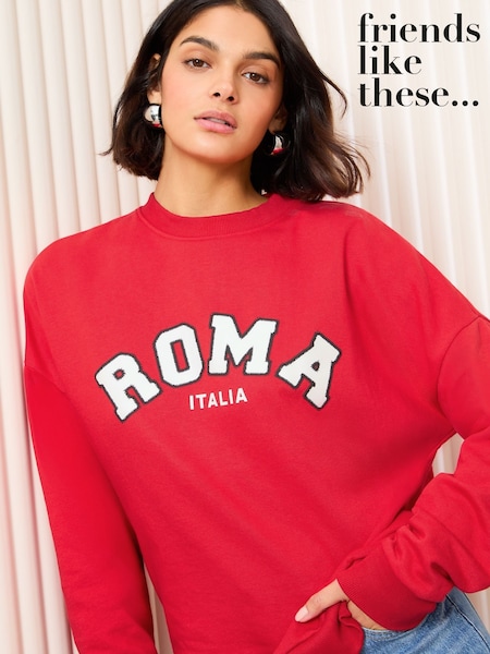 Friends Like These Red Long Sleeve Slogan Graphic Sweatshirt (AY1891) | ₪161