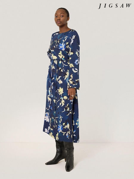 Jigsaw Blue Hidden Floral Satin Dress (AY1898) | €140