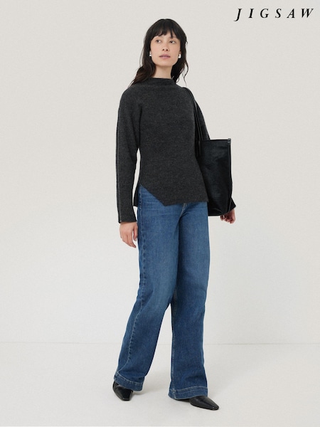Jigsaw Grey Boiled Wool Blend Batwing Top (AY1910) | €72