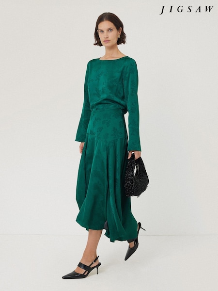 Jigsaw Green Floral Jacquard Midi Skirt (AY1915) | AED451