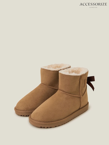 Accessorize Brown Bow Faux Fur-Lined Suedette Boots (AY1932) | AED151