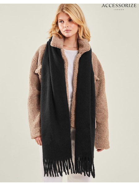 Accessorize Black Plain Tassel Winter Scarf (AY1934) | 170 QAR