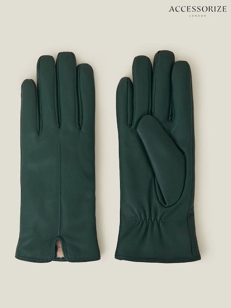 Accessorize Green Faux Fur Lined Leather Gloves (AY1942) | ₪126