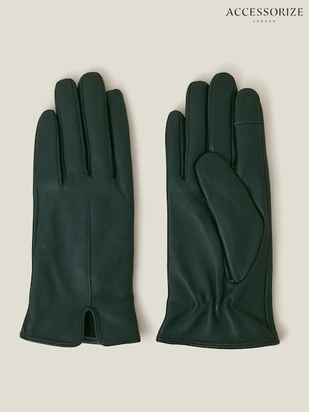 Accessorize Green Fleece Lined Touchscreen Winter Leather Gloves (AY1949) | ₪111